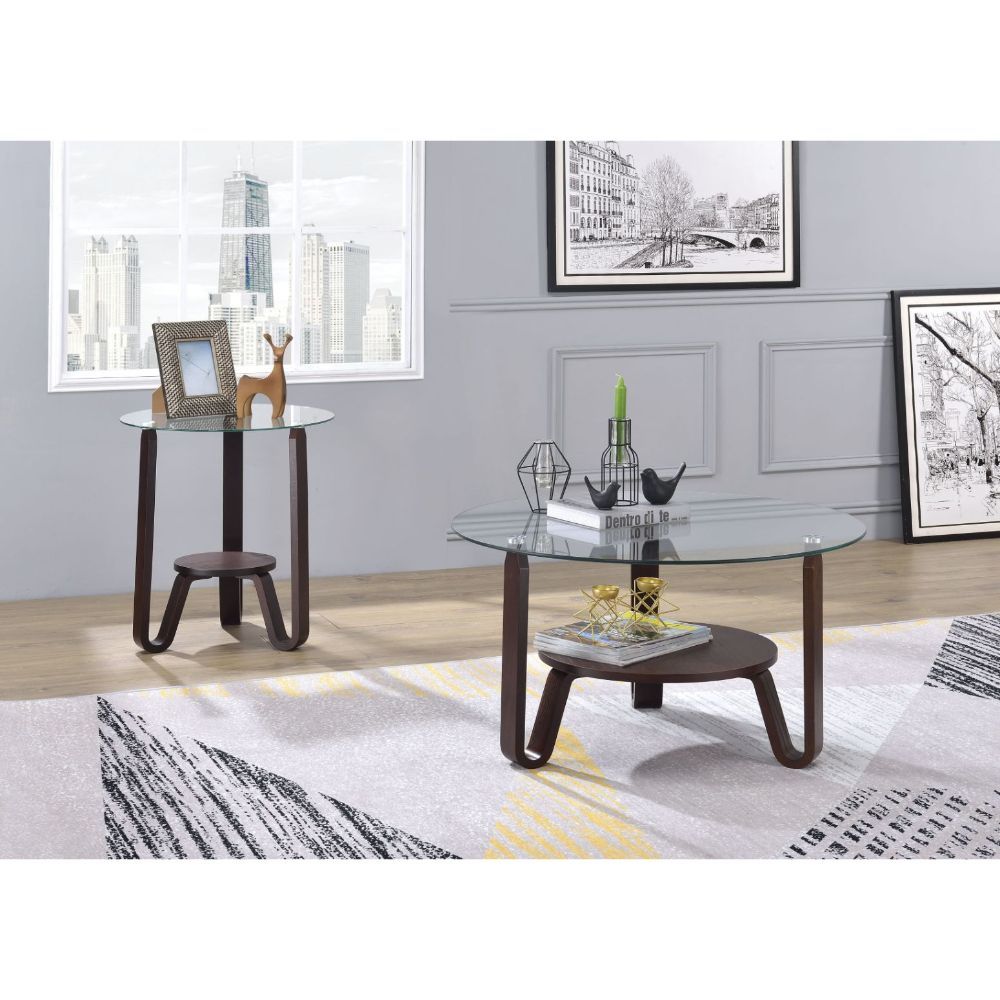 Darby - End Table - Clear Glass & Dark Walnut