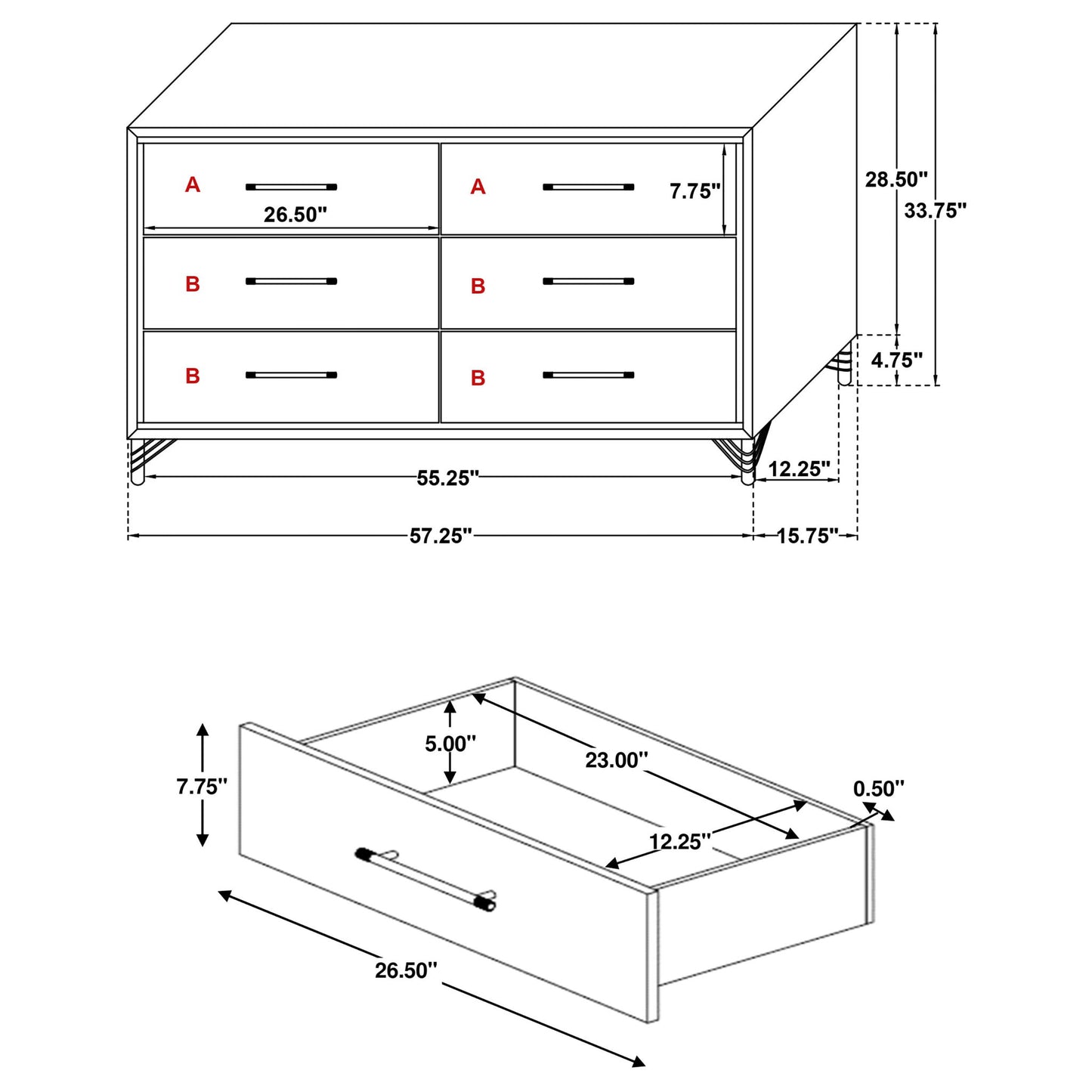 Chesney - 6 Drawer Bedroom Dresser - White