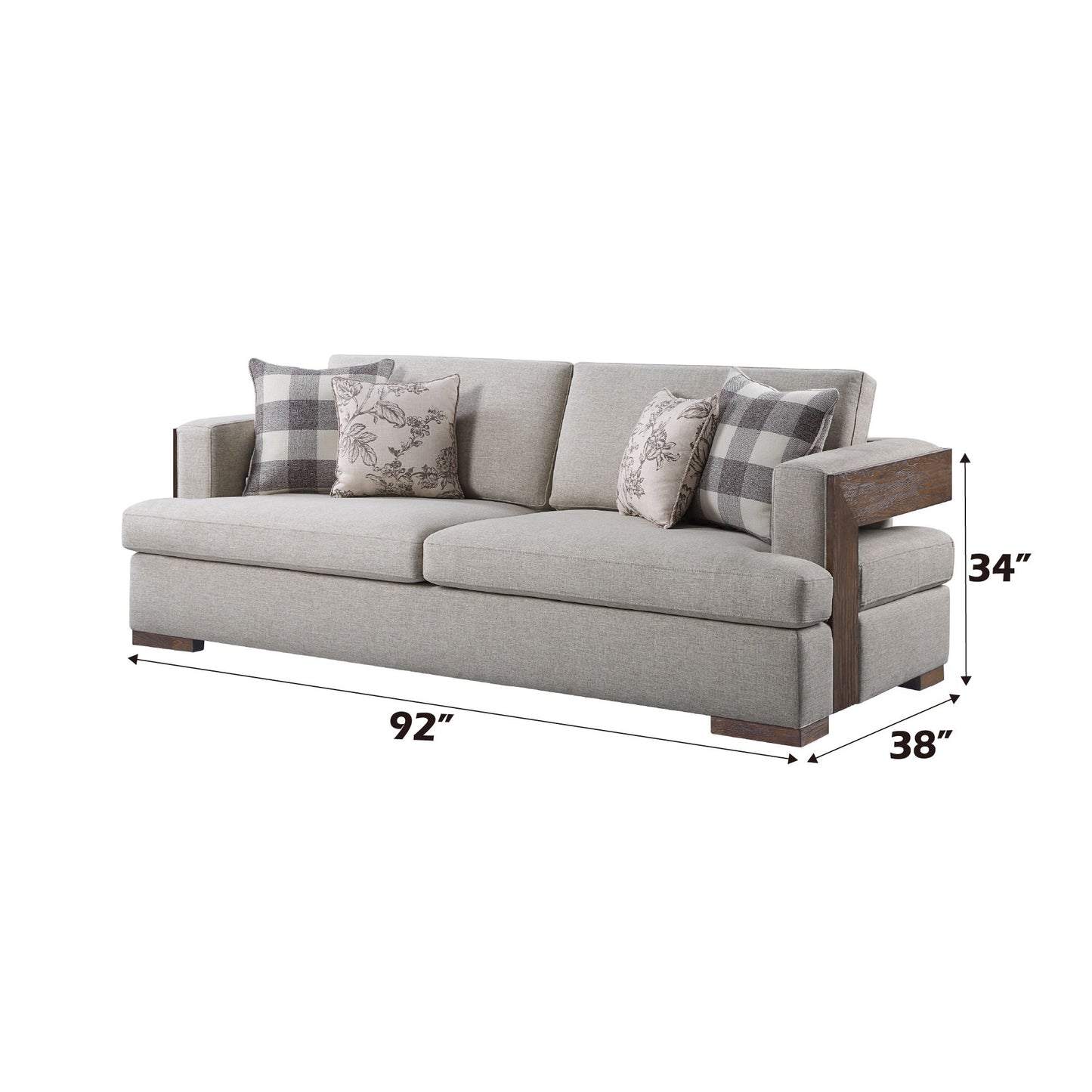 Niamey - Sofa With 4 Pillows - Fabric & Walnut