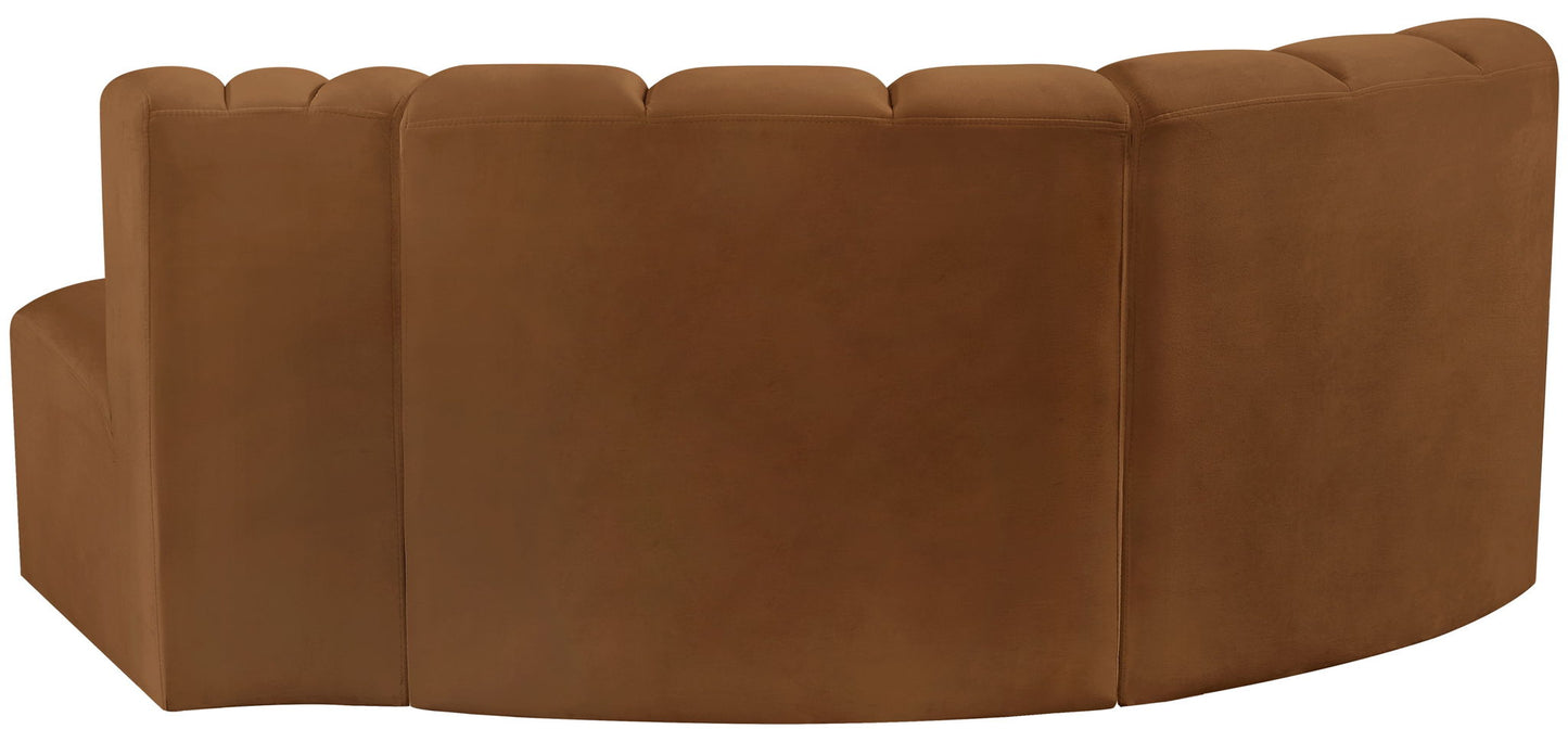 Arc - Velvet 3 Piece Modular L-Shaped Sofa - Saddle
