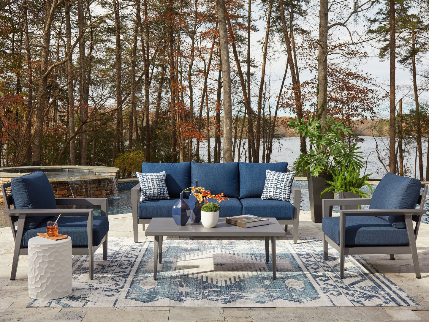 Gali - Sofa / Chairs / Table Set (Set of 4) - Gray / Blue
