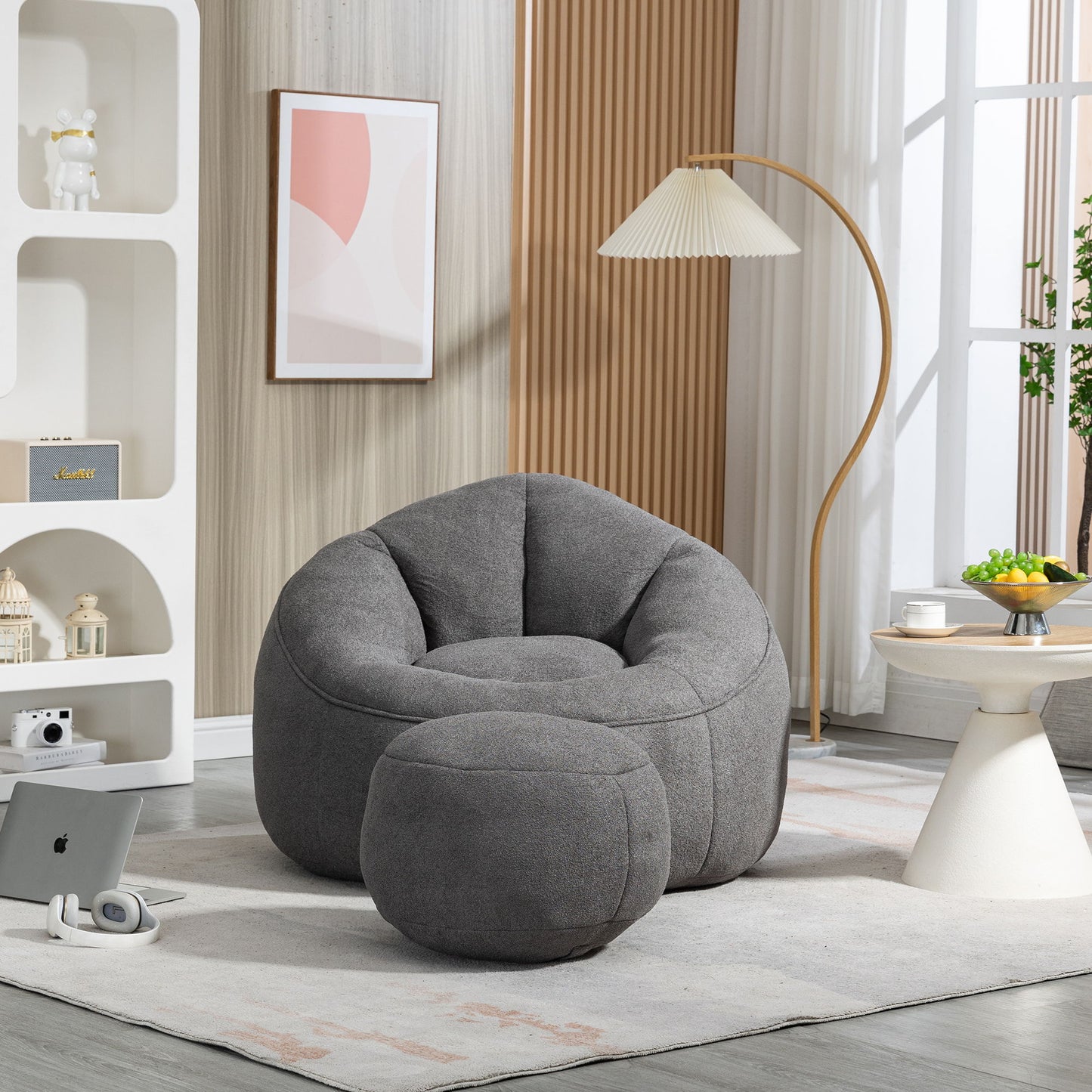 Bedding Bean Bag Sofa Chair High Pressure Foam With Footrest
