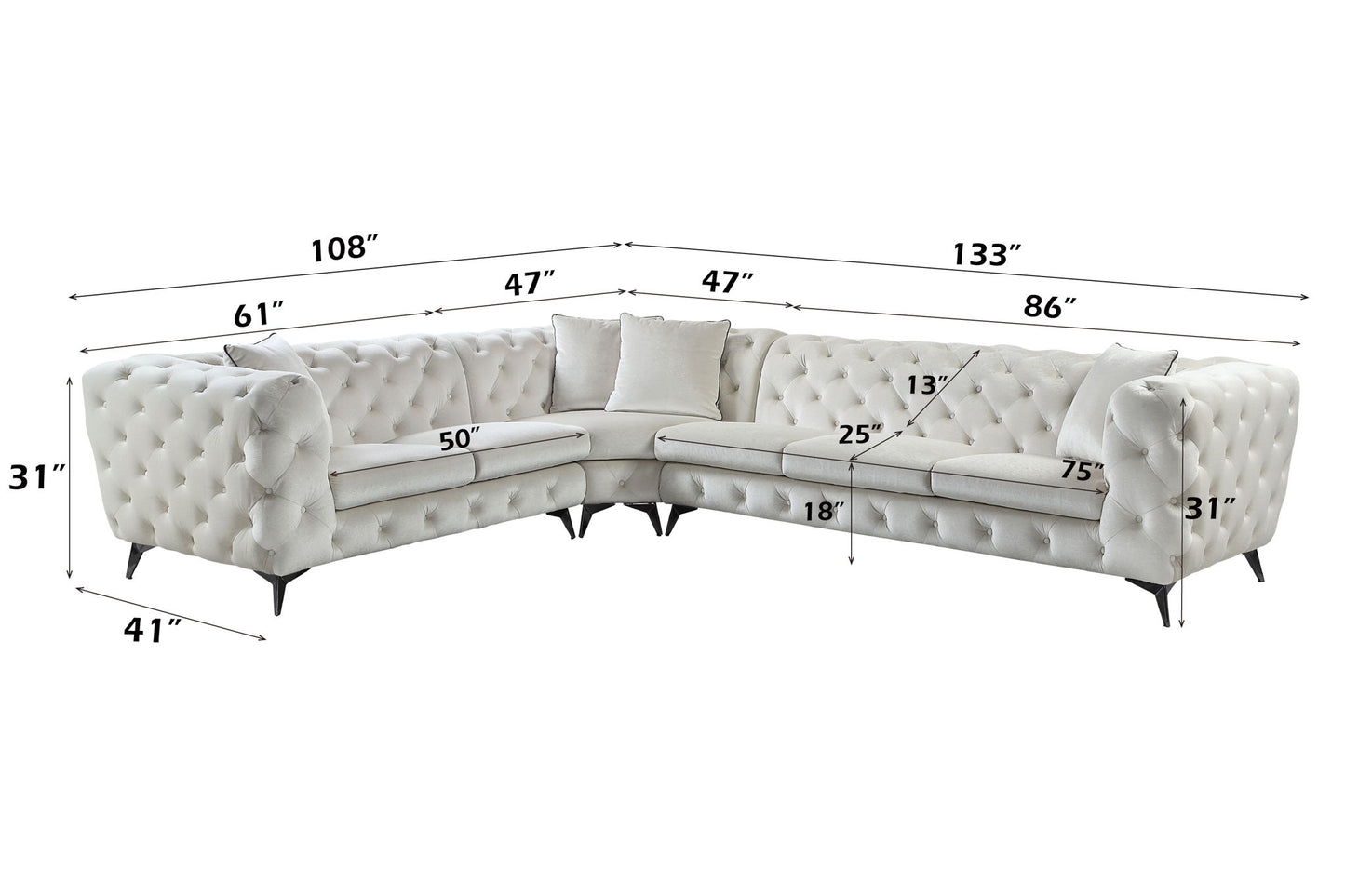 Atronia - Sectional Sofa With 4 Pillows - Beige