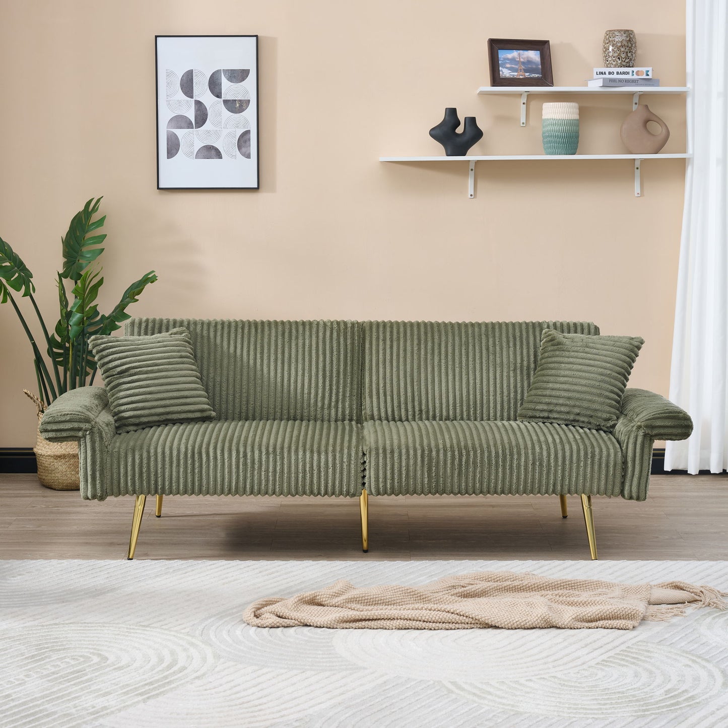 Luxury Foldable Double Sofa Bed With Folding Armrests