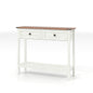 Farmhouse Style Console Table With 2 Drawers And Bottom Storage Shelf