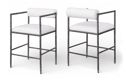 Axis - Linen Textured Cream Fabric Upholstered Counter Stool (Set of 2)
