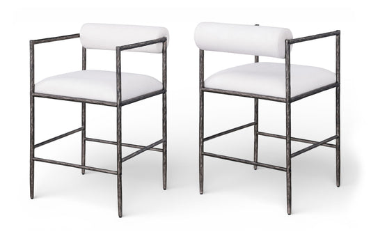 Axis - Linen Textured Cream Fabric Upholstered Counter Stool (Set of 2)