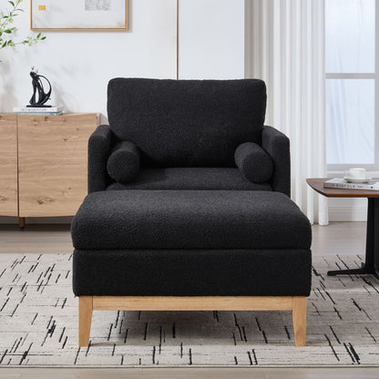 Oversized 360 Degree Swivel Barrel Accent Chair And Ottoman Set With Storage