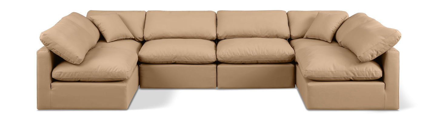 Indulge - Faux Leather 6 Piece Modular U-Shaped Sectional - Tan