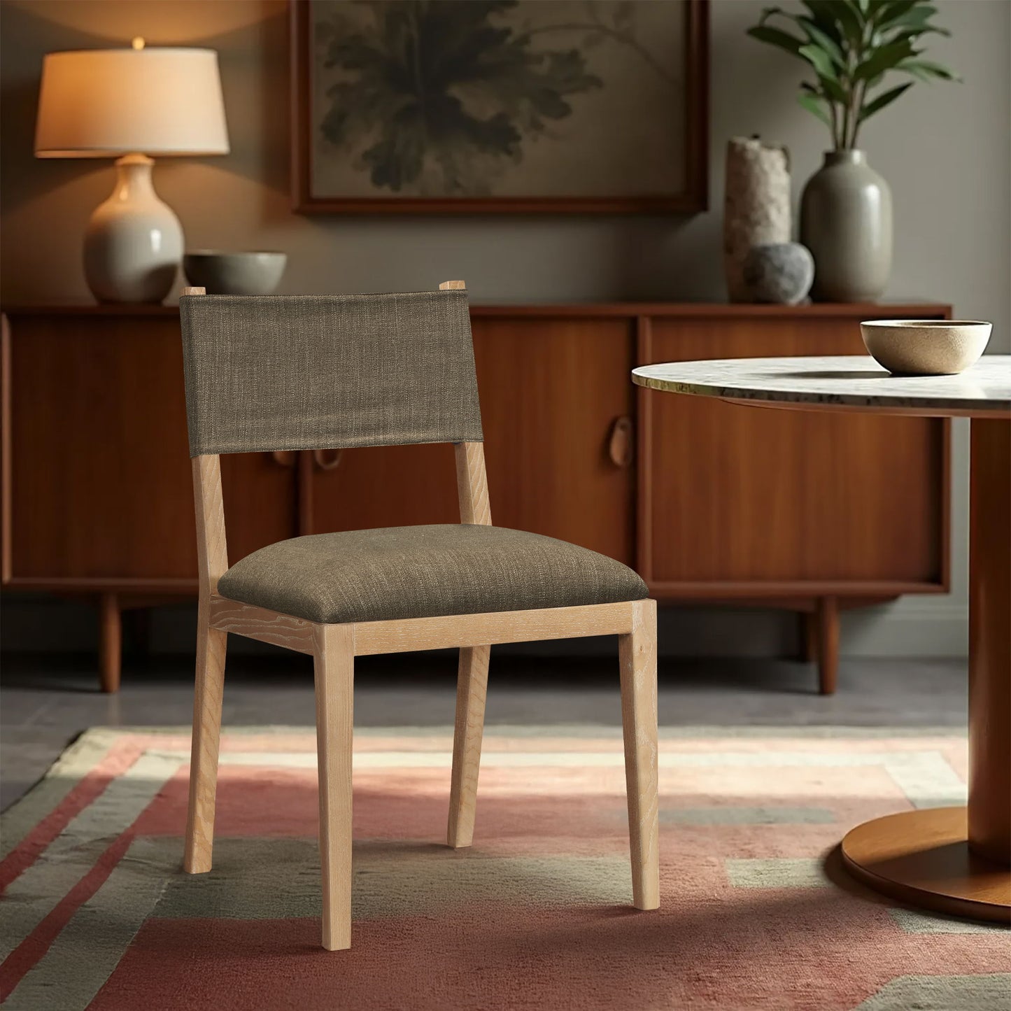 Avon - Linen Textured Performance Fabric Upholstered Dining Side Chair (Set of 2)