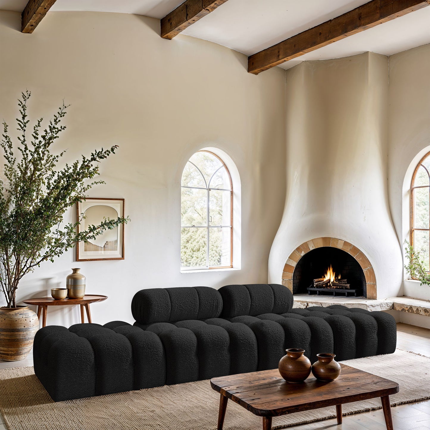 Ames - 4 Piece Boucle Upholstered Modular Sofa With 2 Backless Seats