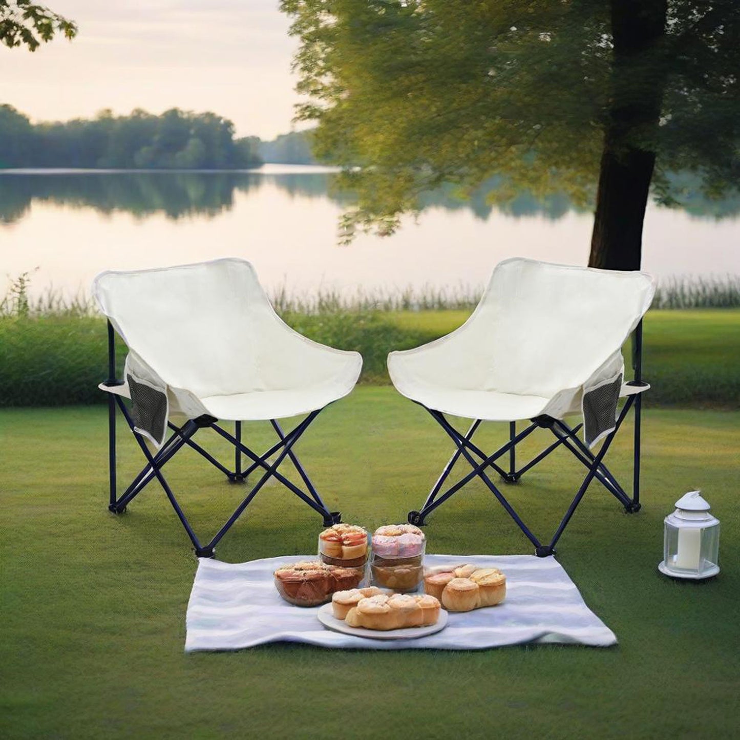2 Pieces Outdoor Camping Chairs Folding / Portable, Comfortable Seating, Durable Steel Fram