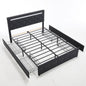 Upholstered Bed Frame With LED Lights, 4 Storage Drawers, Charging Station