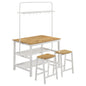 Prager - 3 Piece Kitchen Island Counter Table Set With Overhead Rack And Backless Stools - White