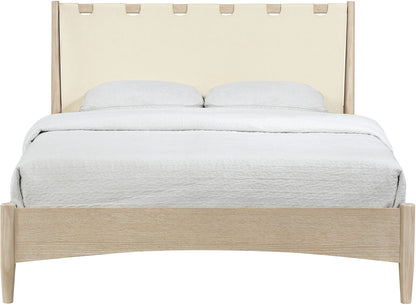 Santos - Vegan Leather Headboard And Wood Bed - Waxed Natural Frame