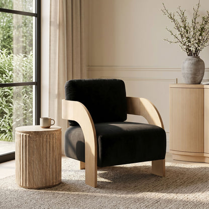 Cedra - Velvet Performance Fabric Upholstered Accent Chair - Natural Frame