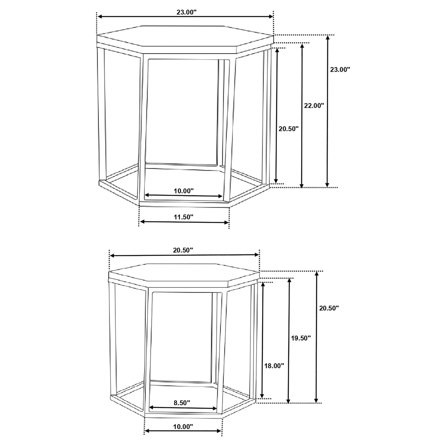 2 Piece Nesting Table With Hexagon Base - Brown