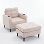 Upholstered Armchair And Storage Ottoman Set, Comfortable Single Sofa With Cup Holders And Tufted Detailing, Ideal For Living Room Or Bedroom