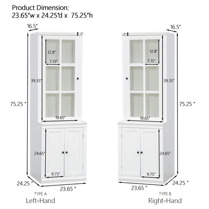 Retro Style Hutch Cabinet With Glass Door, China Cabinet For Home