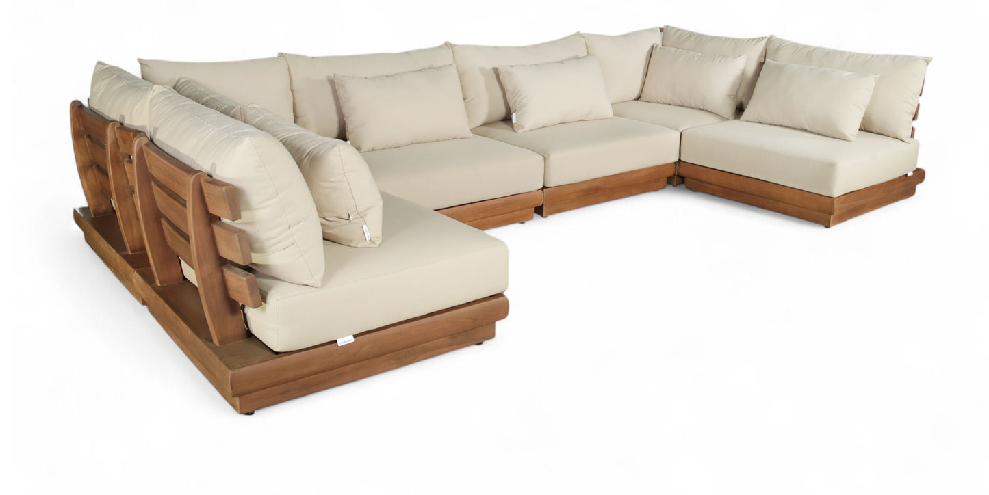 Mirella - 6 Piece Water Resistant Fabric Upholstered Outdoor Patio Modular Sectional