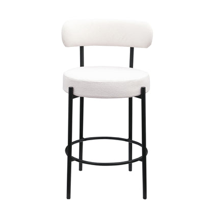 Modern Sherpa Counter Height Stools, Uphsoltered Seat Height Barstools With Brushed Brass Metal Legs Round Low Back Kitchen Stools With Footrest For Dining Room (Set of 2)