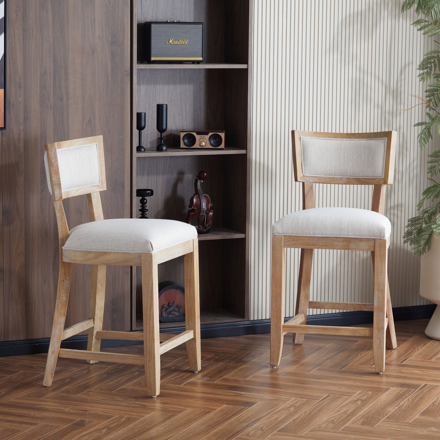 Upholstered Counter Height Bar Stools With Comfy Back (Set of 2)