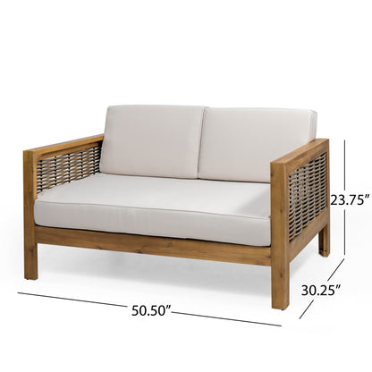 Outdoor Patio Set With Coffee Table And Loveseat - Teak / Beige