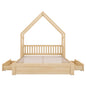 House Style Platform Bed With Guardrail And 2 Drawers