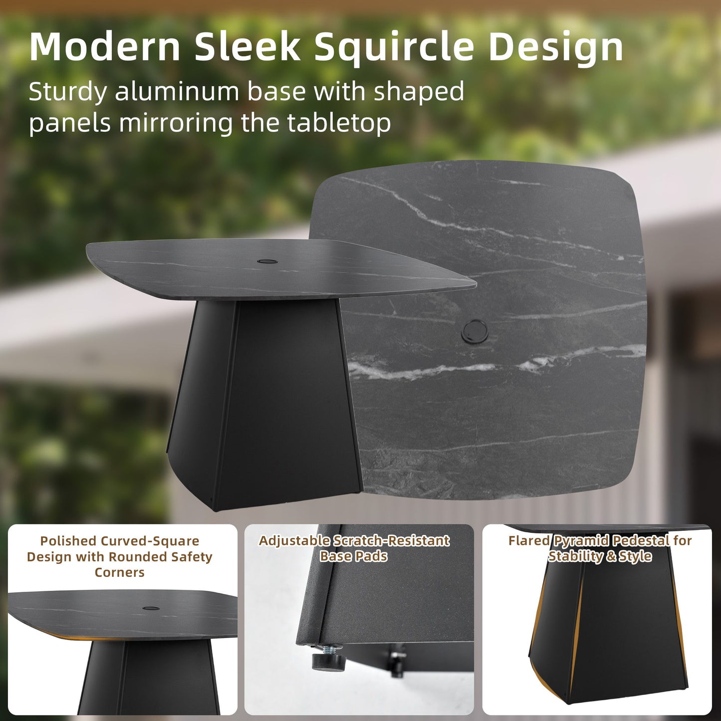 Outdoor Patio Dining Set, Squircle Dining Table, Dining Chairs With Sunbrella Cushions