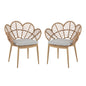 Kirk - Outdoor Wicker Peacock Shape Papasan Style Chair, Teak Finished Leg (Set of 2) - Beige / Light Brown / Light Teak