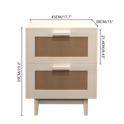 Nightstand With 2 Drawers, Storage Side Table For Bedroom - Antique Natural / Rattan