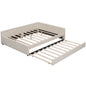 Queen Size Upholstered Platform Bed With USB And Twin Trundle - Beige