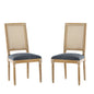 French Country Dining Chair With Rectangular Cane Backrest And Smooth Upholstered Seating