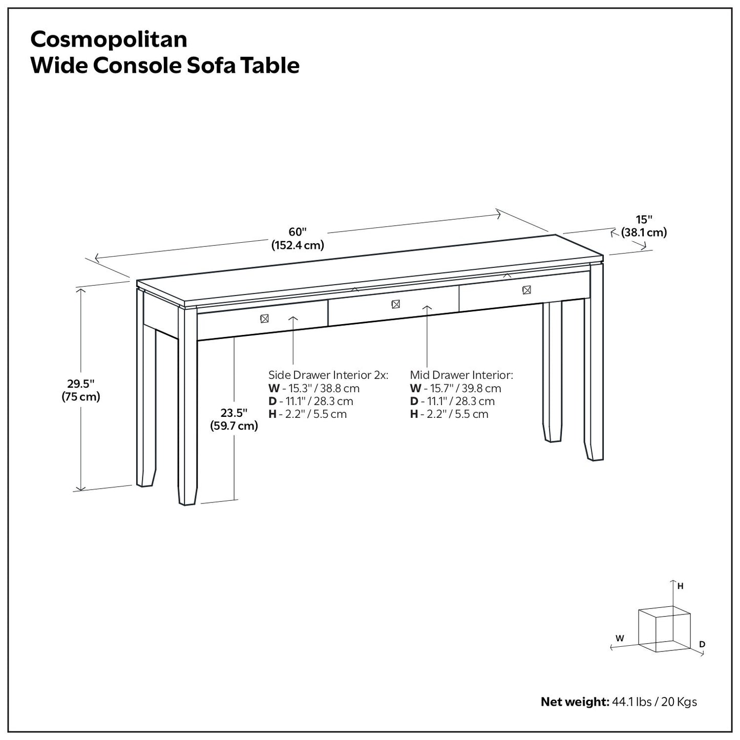Cosmopolitan - Wide Console Sofa Table - Mahogany Brown
