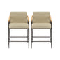 Mid Century Modern Counter Stool Set With Espresso Metal Frame - Khaki