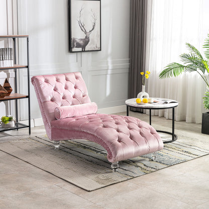 Chaise Lounge Indoor, Button Tufted Upholstered Chaise Lounge Chair With Pillow