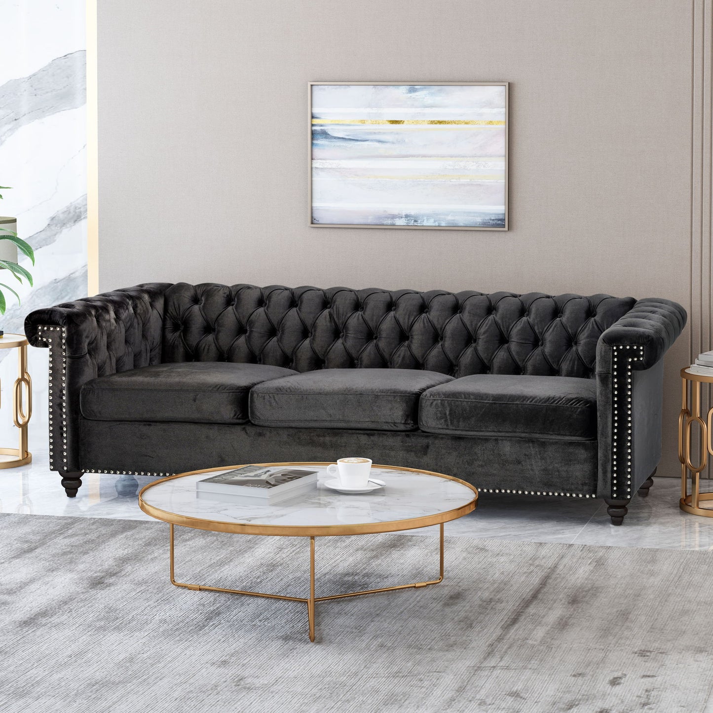 Chesterfield Style 3 Seater Sofa With Deep Button Tufting