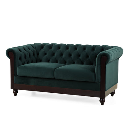 Chesterfield Loveseat Sofa, 2 Person Rolled Arm Upholstered Couch