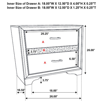 Transitional 2 Drawer Nightstand With Hidden Jewelry Tray