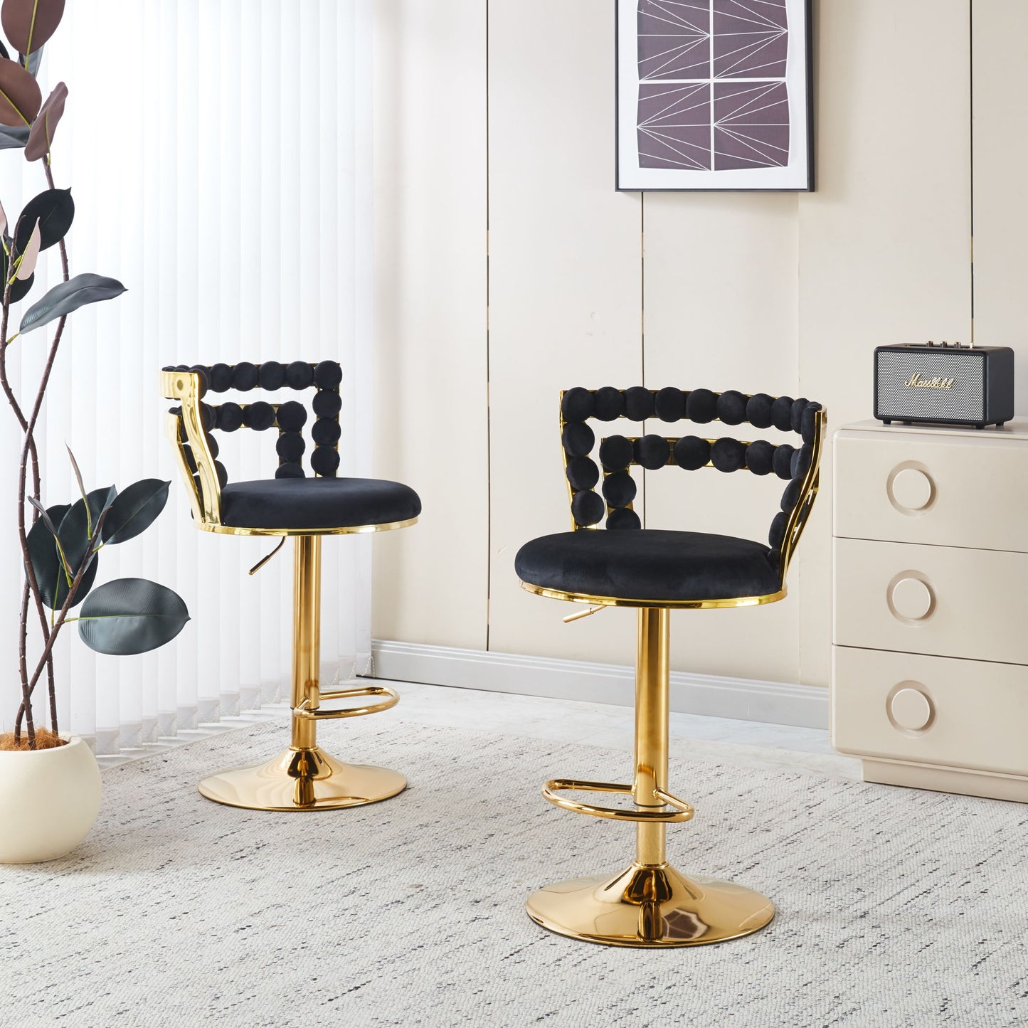 Modern Bar Chair With Iron Tube Legs, Soft Cushions And Comfortable Backrest (Set of 2)