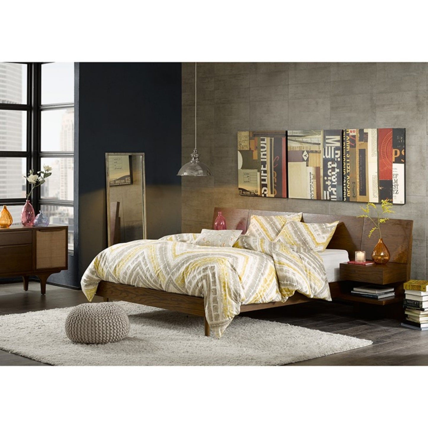 Queen Size Bed With Attached Nightstands And Hidden Storage - Pecan