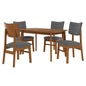 Mid Century Modern Dining Table Set For 4, Solid Wood Dining Table And Solid Wood Chairs, 5 Pieces Farmhouse Dining Table And 4 Upholstered Chairs - Brown / Gray