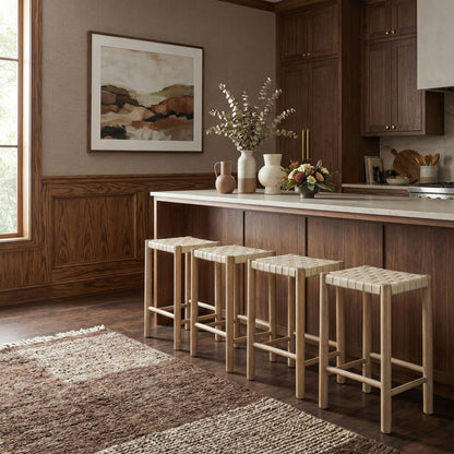 Entwine - Vegan Leather Upholstered Backless Counter Stool - Painted Natural