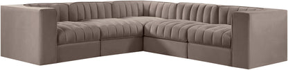 Rummi - Symmetrical Velvet Performance Fabric Upholstered 5 Piece Modular Sectional