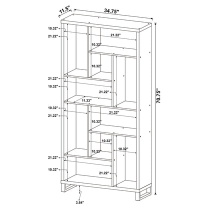 6 Tier Rectangular Bookcase With Accents - Brown
