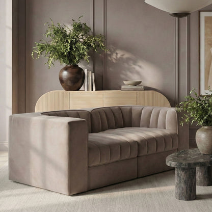 Rummi - Velvet Performance Fabric Upholstered 2 Piece Modular Loveseat