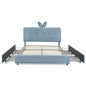 Upholstered Bed With Oversized Rabbit Ear Headboard, LED Lights & 4 Storage Drawers