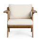 Outdoor Acacia Wood Club Chairs With Cushions (Set of 2) - Teak / Beige