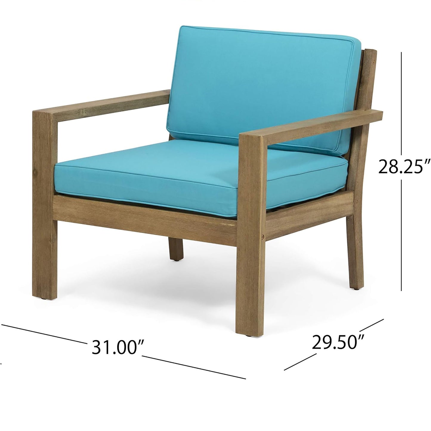 Antoine - Outdoor Acacia Wood Club Chairs With Cushions, (Set of 2)