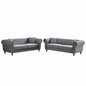 Chesterfield Upholstery Fabric Sofa With Roll Armrest & Nailhead, Mid Century Modern 3 And 3 Seater Couch